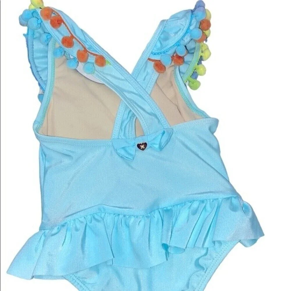 Juicy Couture Pom Pom one piece blue swimsuit size 2T